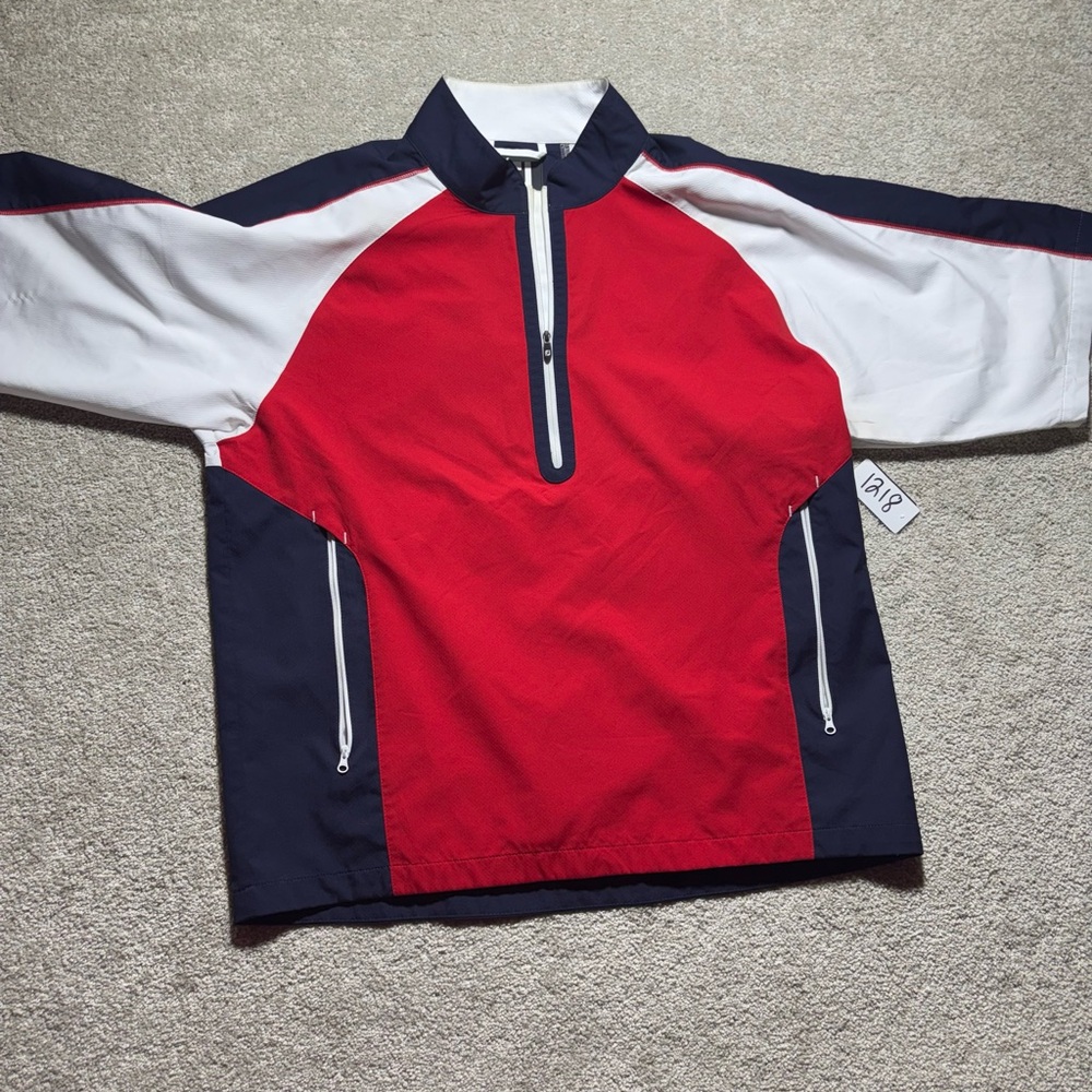 FJ Footjoy Golf Shirt Adult Short Sleeve Polyester Red/white/blue Sz Large